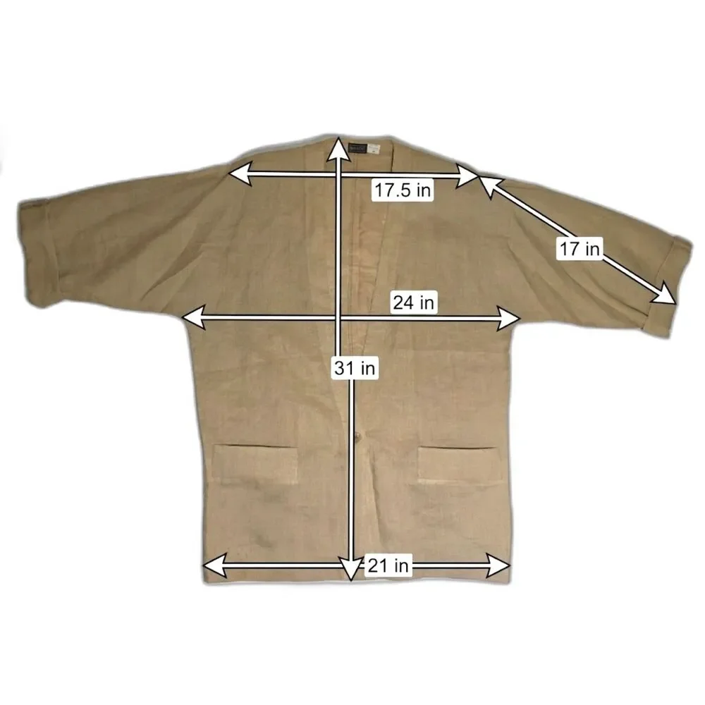 VTG Levanté 100% Linen Kimono Cardigan Open Front Jacket Size M Tan Short Sleeve